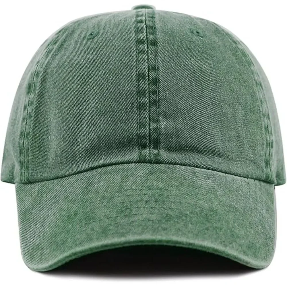 Unisex Green 100% Cotton Pigment Adjustable Size Classic Baseball Six Panel Cap